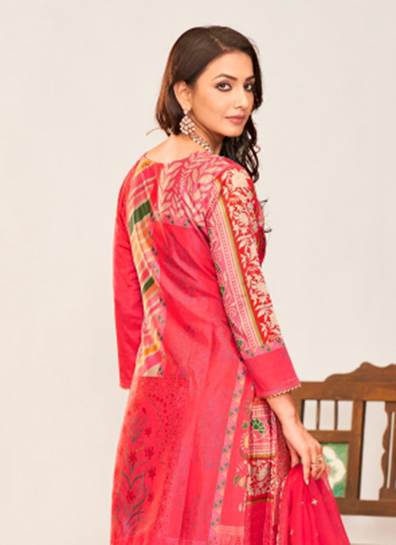 Crimson Multicoloured Embroidery Palazzo Style Suit