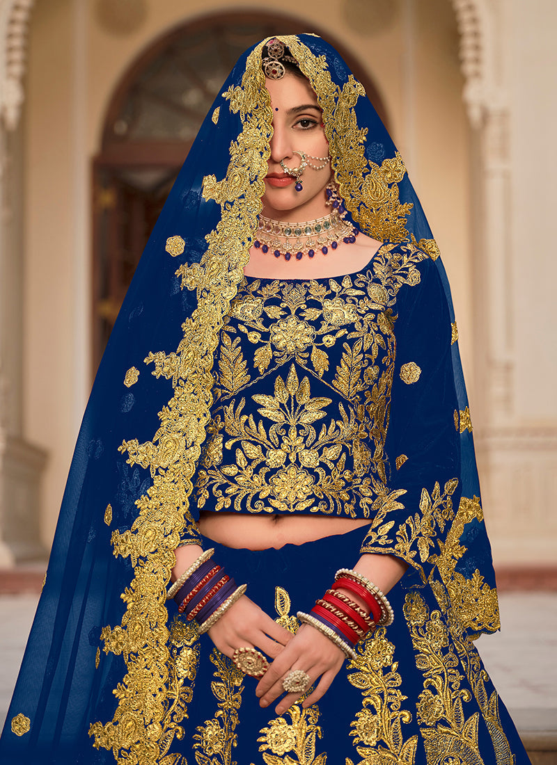 Royal Blue Cording Embroidery Wedding Lehenga Choli