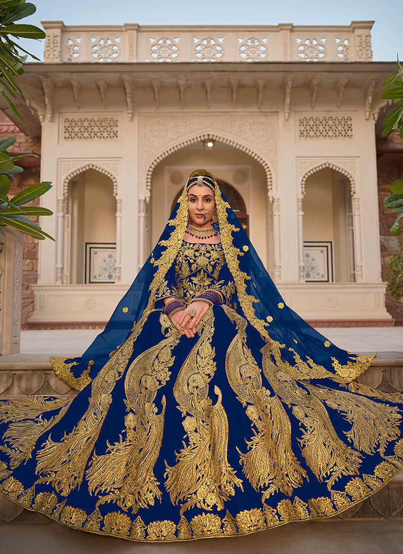 Royal Blue Cording Embroidery Wedding Lehenga Choli