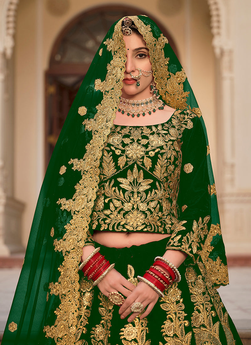 Green Cording Embroidery Wedding Lehenga Choli