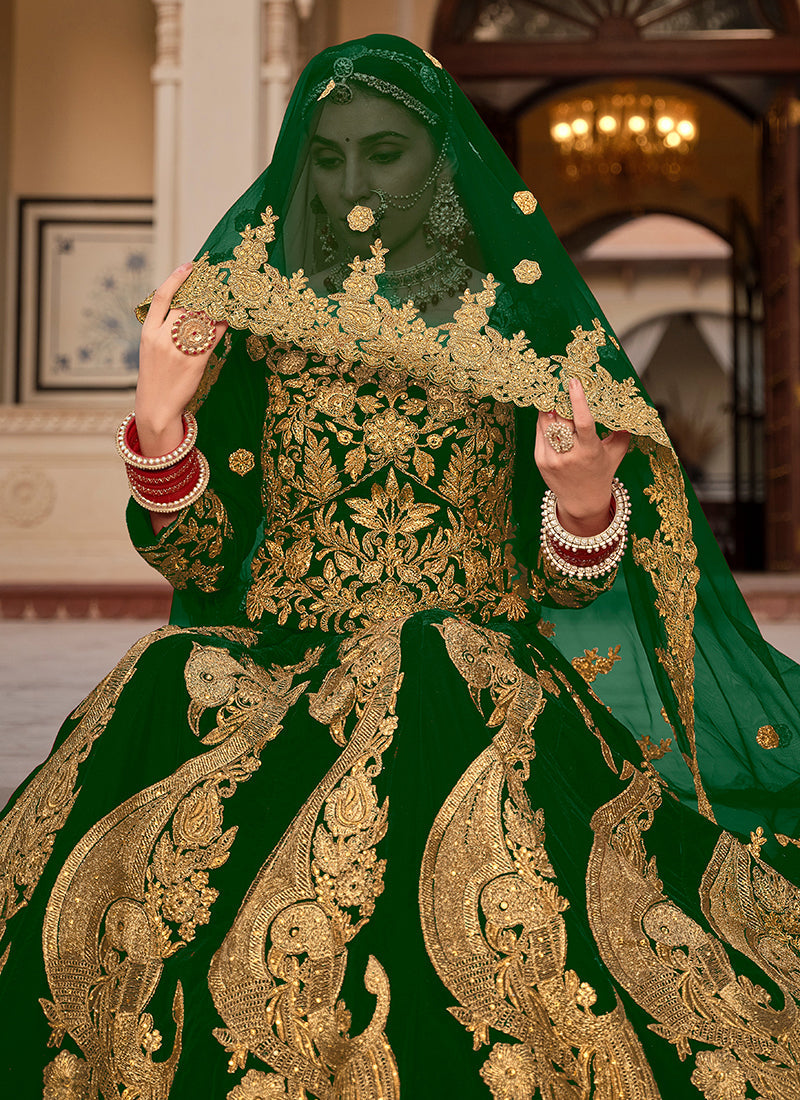 Green Cording Embroidery Wedding Lehenga Choli