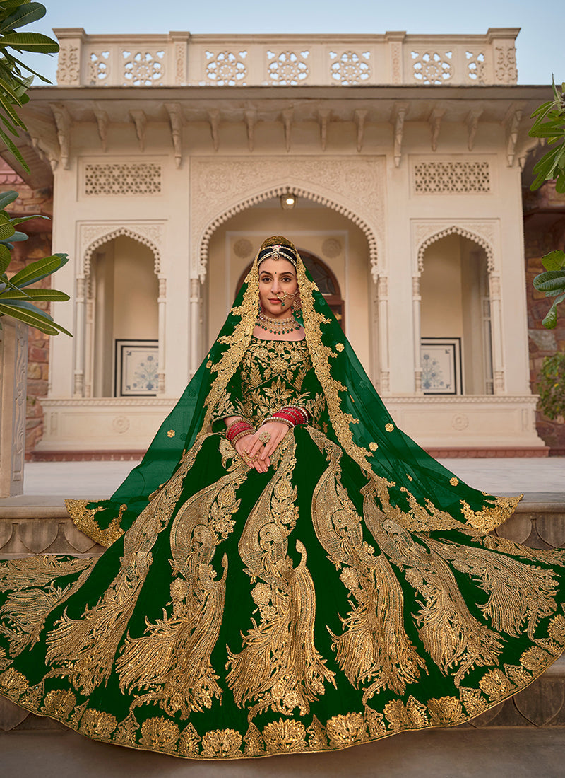 Green Cording Embroidery Wedding Lehenga Choli