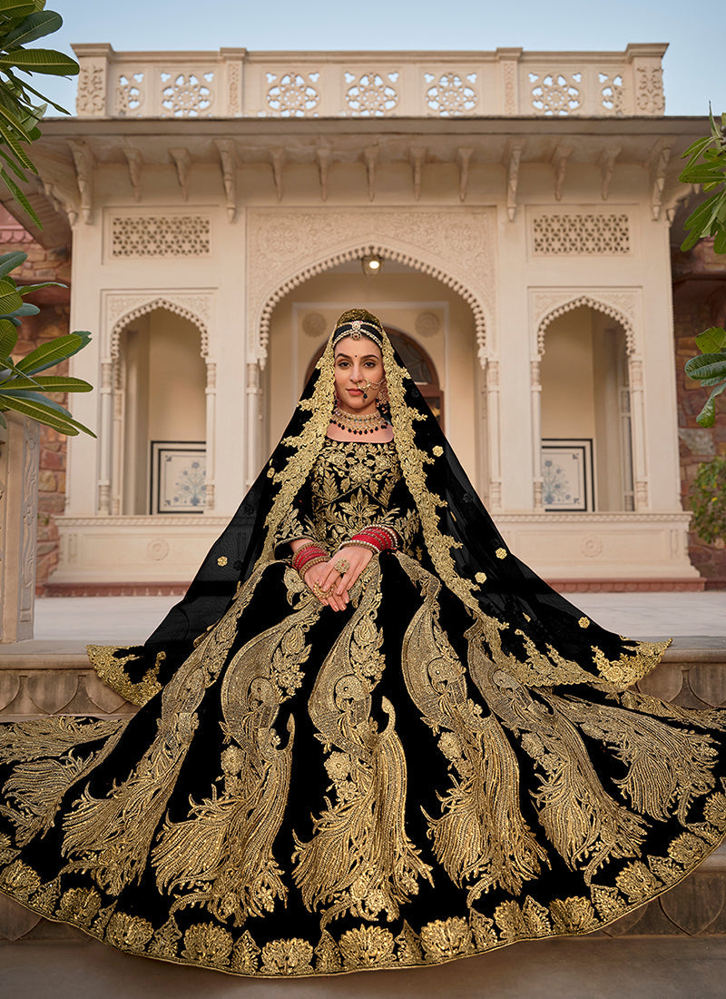 Black Cording Embroidery Wedding Lehenga Choli