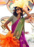 Purple And Green Handloom Silk Saree