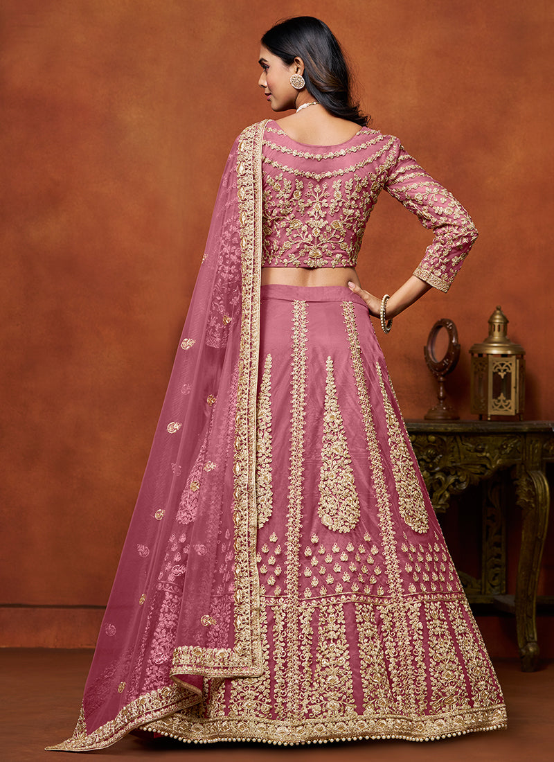 Pink Embroidered Net Lehenga Choli