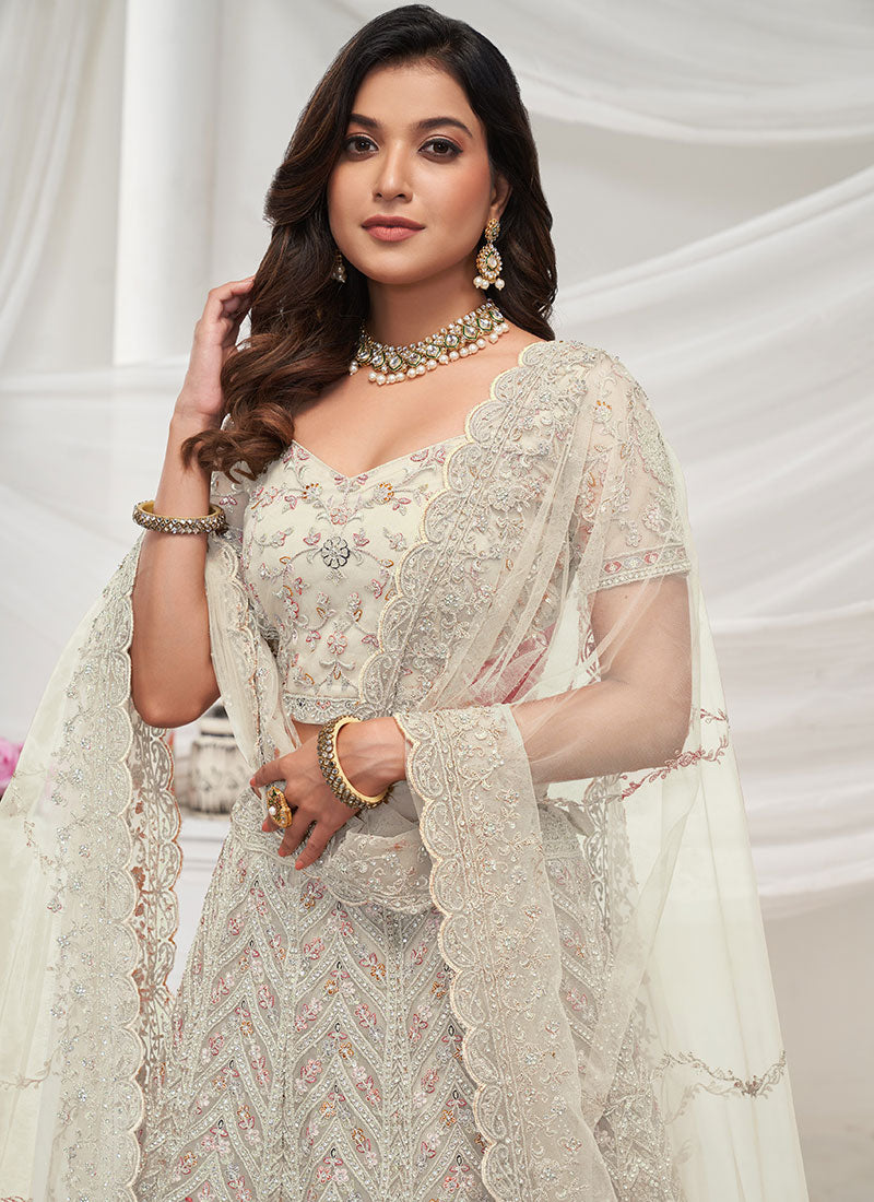 Pearl White Multi Embroidery Wedding Style Lehenga Choli