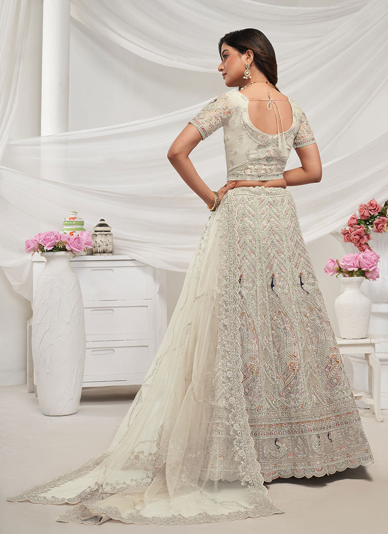 Pearl White Multi Embroidery Wedding Style Lehenga Choli