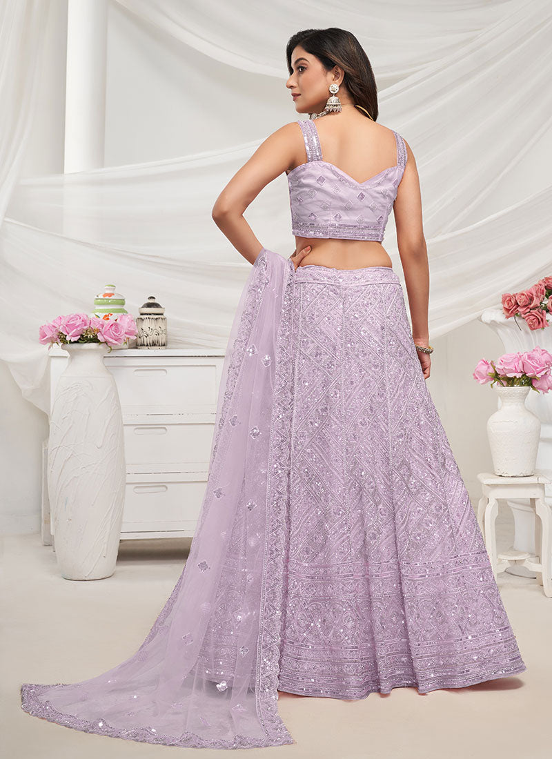 Lilac Purple Sequence Embroidery Designer Lehenga Choli For Wedding