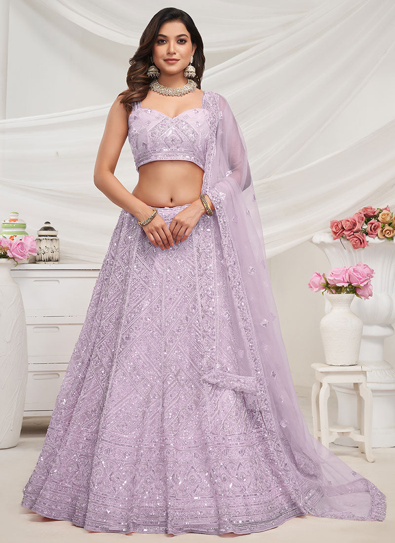 Lilac Purple Sequence Embroidery Designer Lehenga Choli For Wedding