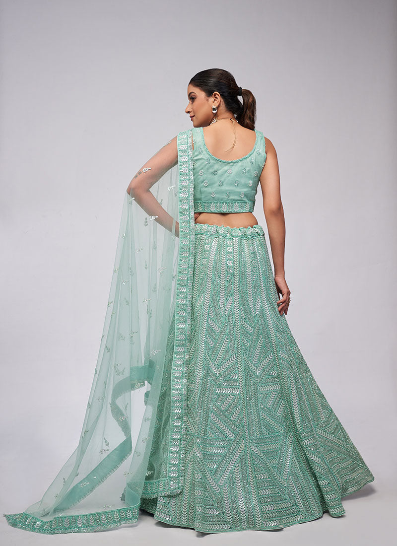 Sky Blue Sequence Embroidery Lehenga Choli For Indian Wedding