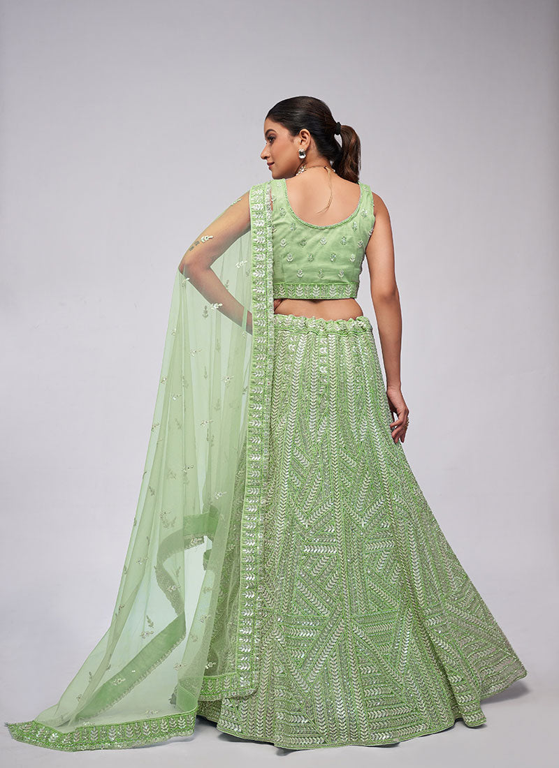 Light Green Sequence Embroidery Lehenga Choli For Indian Wedding