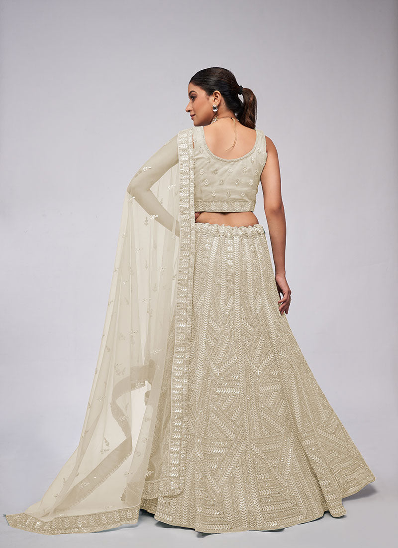 Off White Sequence Embroidery Lehenga Choli For Indian Wedding