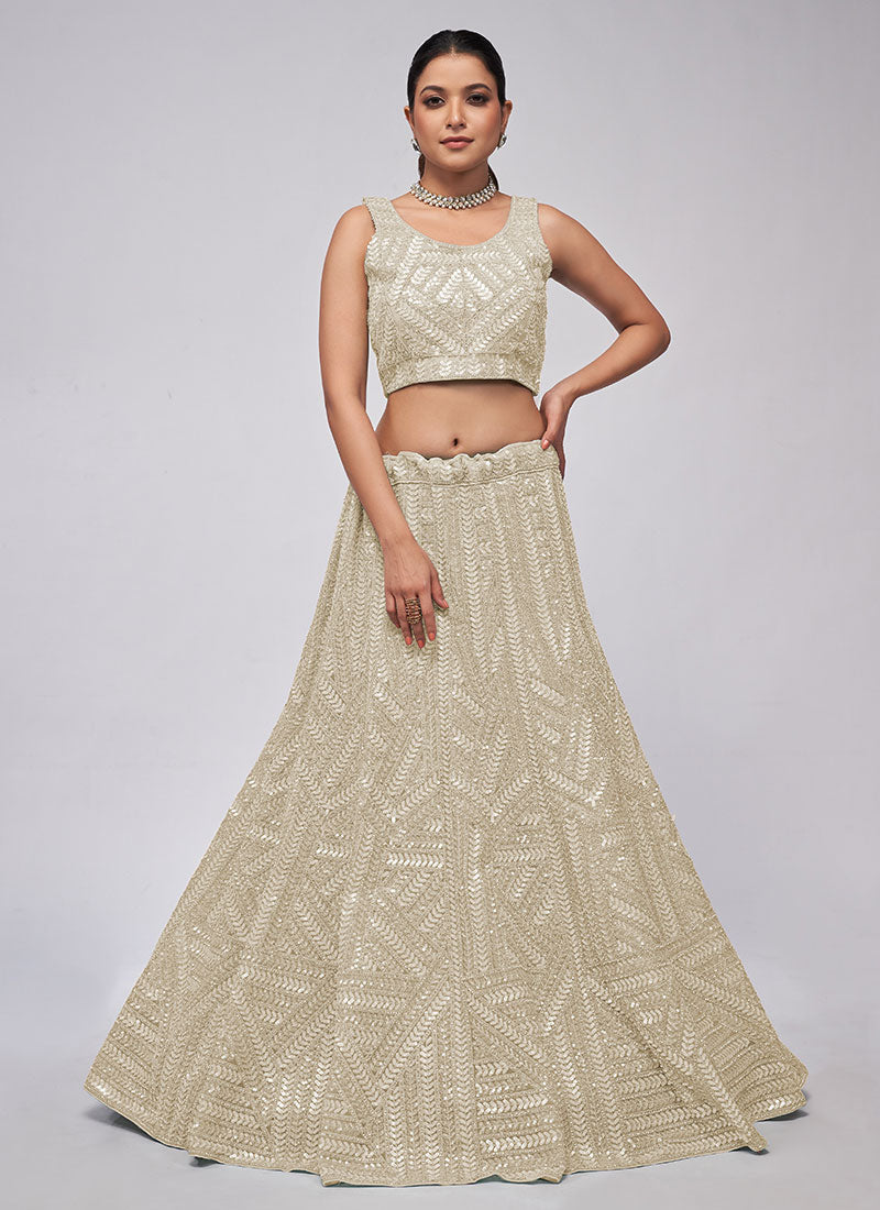 Off White Sequence Embroidery Lehenga Choli For Indian Wedding