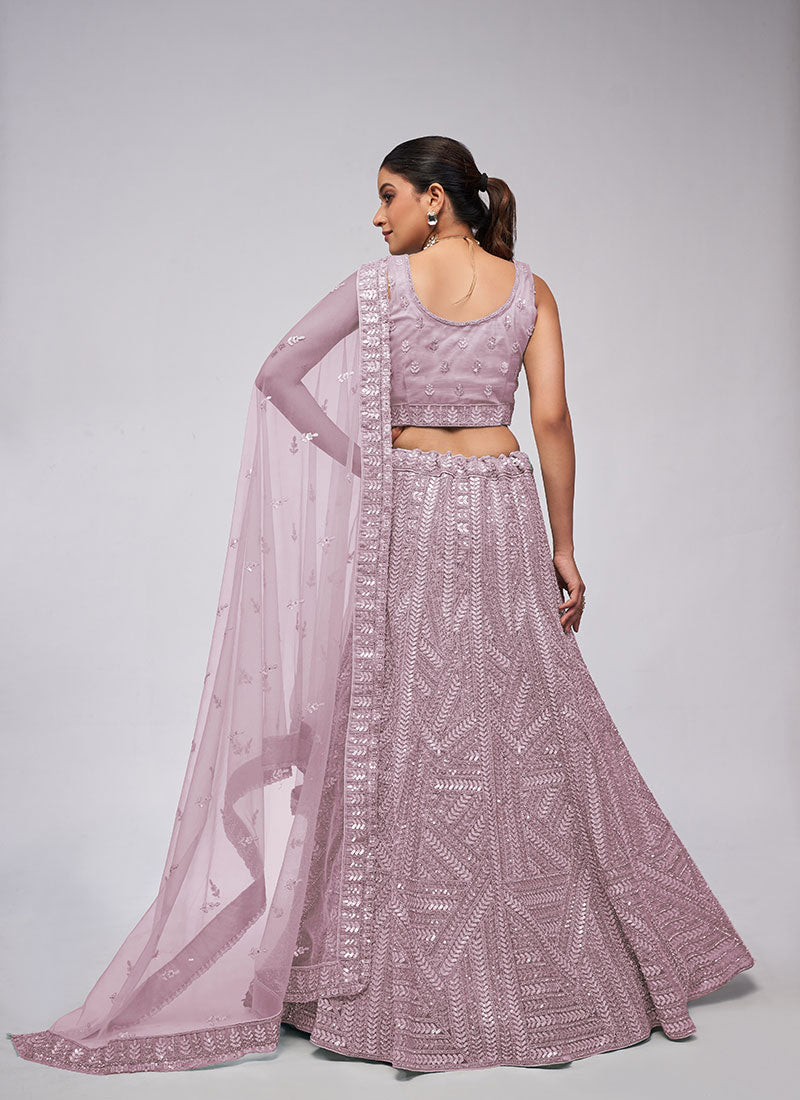 Light Purple Sequence Embroidery Lehenga Choli For Indian Wedding