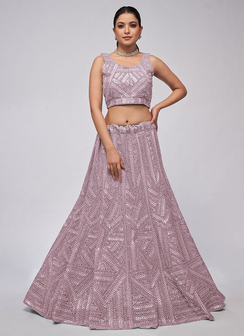 Light Purple Sequence Embroidery Lehenga Choli For Indian Wedding