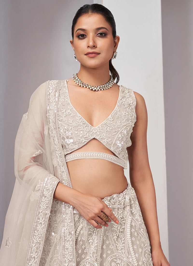 Ivory Thread And Sequence Embroidery Traditional Wedding Lehenga