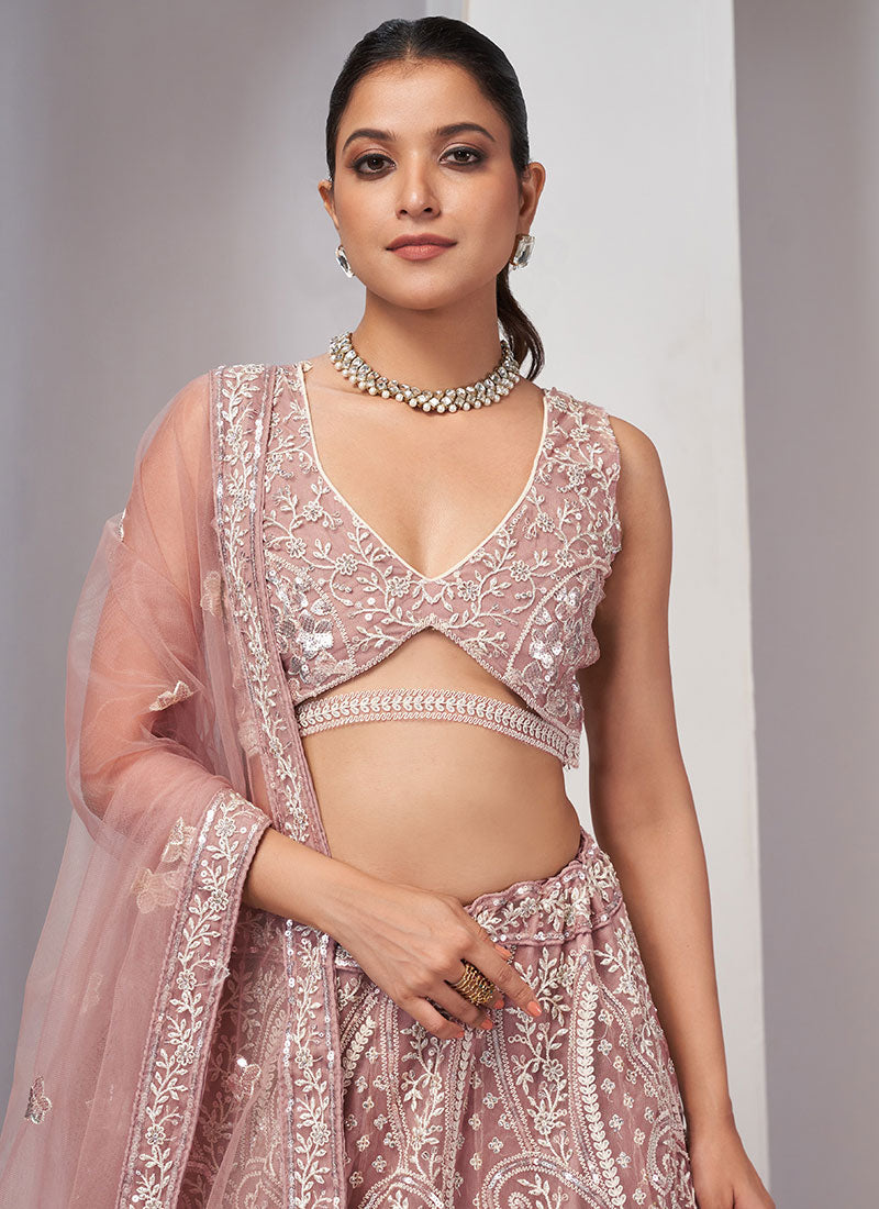 Blush Pink Thread And Sequence Embroidery Traditional Wedding Lehenga