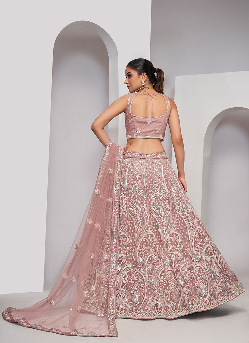 Blush Pink Thread And Sequence Embroidery Traditional Wedding Lehenga