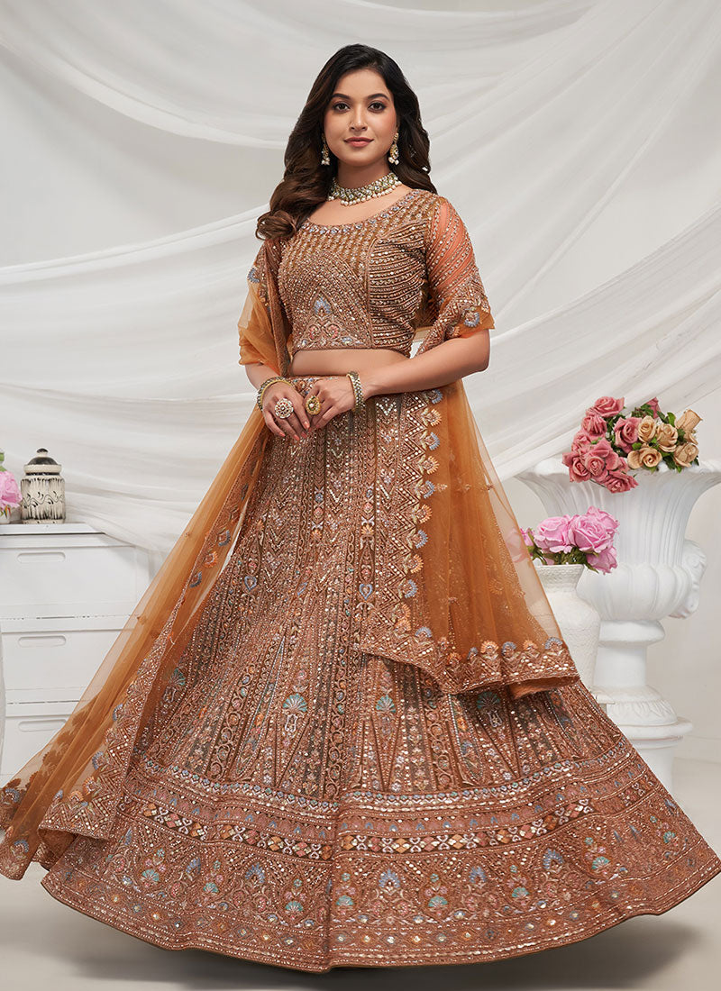 Light Brown Multi Embroidery Lehenga Choli For Wedding