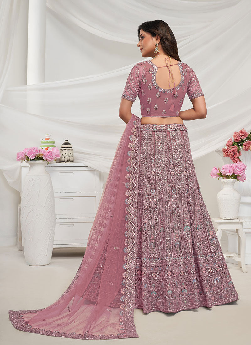 Mauve Purple Multi Embroidery Lehenga Choli For Wedding