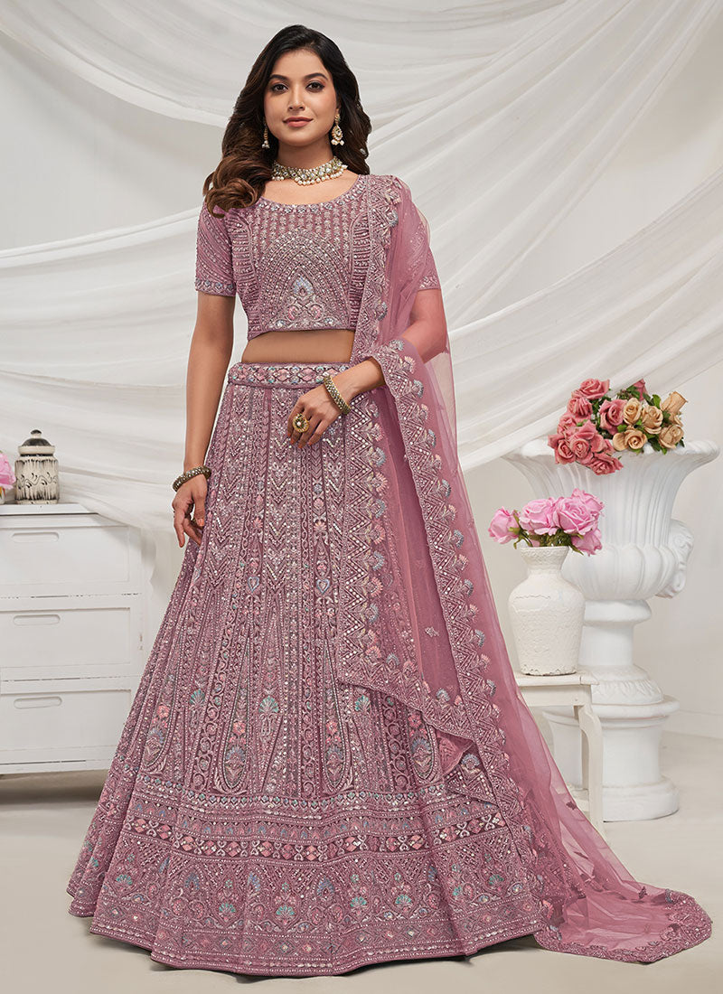 Mauve Purple Multi Embroidery Lehenga Choli For Wedding