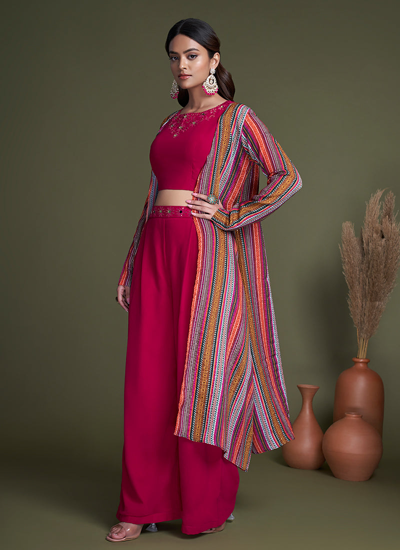 Pink Multi Embroidered Cape Style Co-Ord Palazzo Set