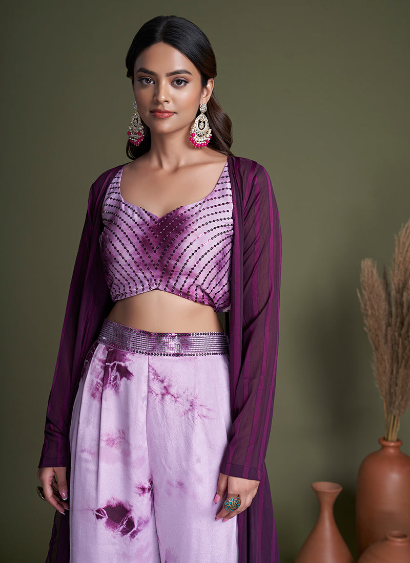 Purple Tie-dye Printed Cape Style Co-Ord Palazzo Set