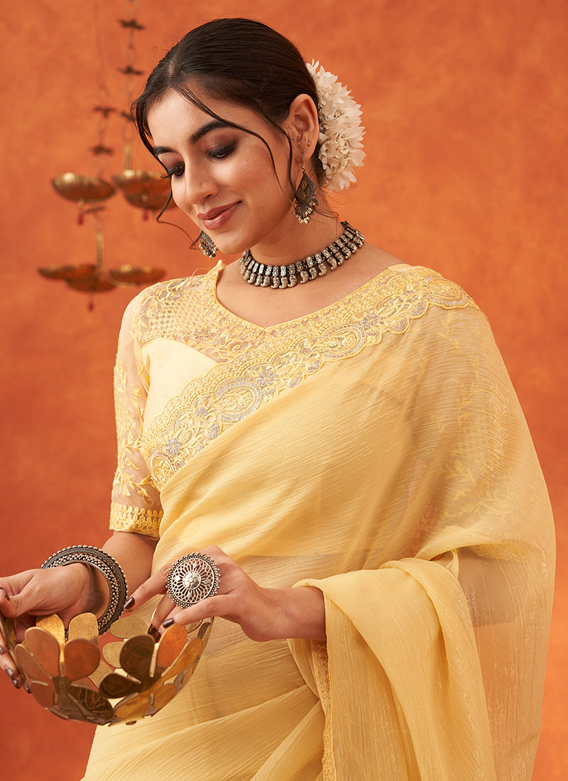 Yellow Embroidery Festive Georgette Saree