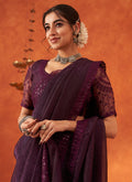 Deep Purple Embroidery Festive Georgette Saree