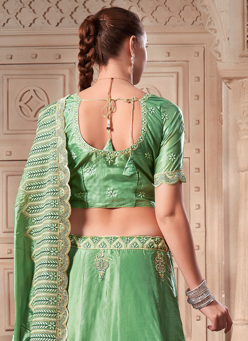 Green Traditional Embroidery Lehenga Choli And Dupatta