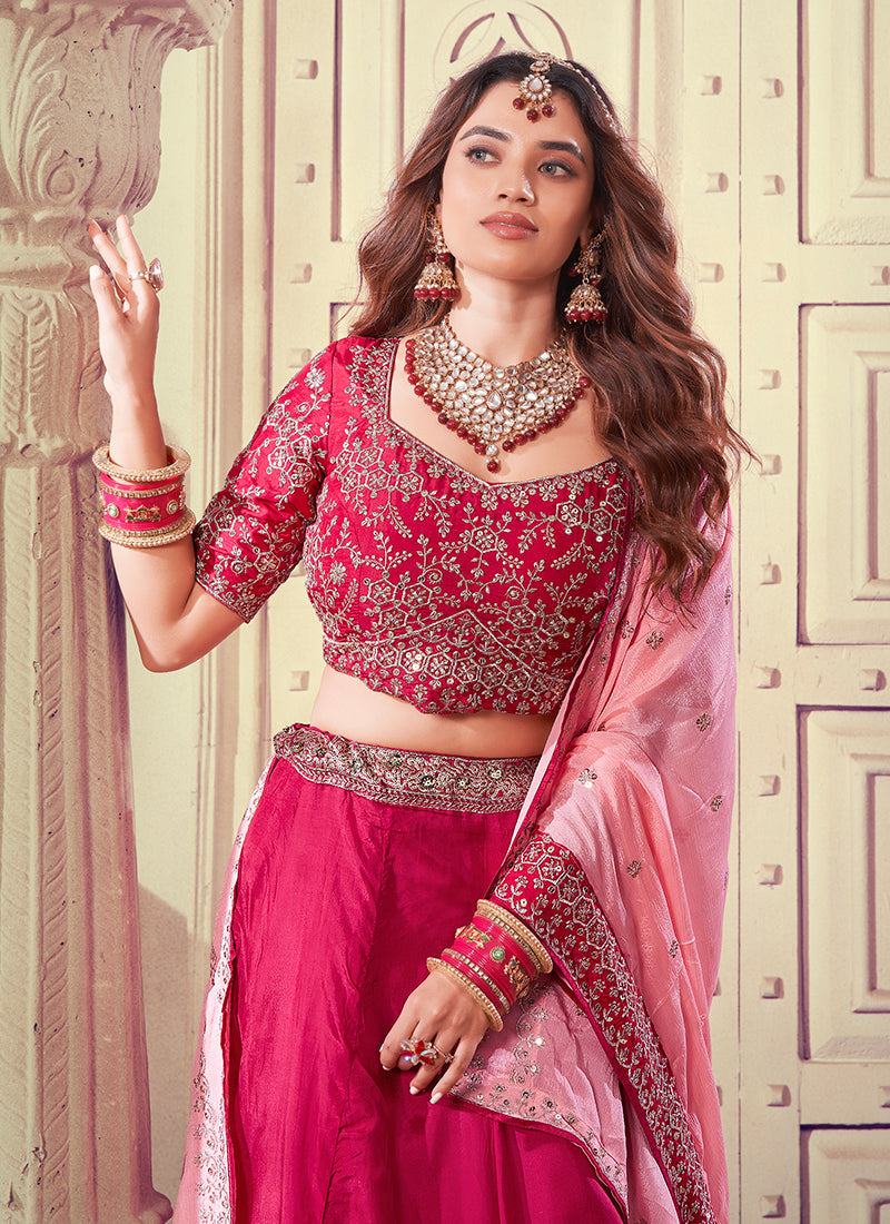 Magenta Traditional Embroidered Bridal Lehenga Choli