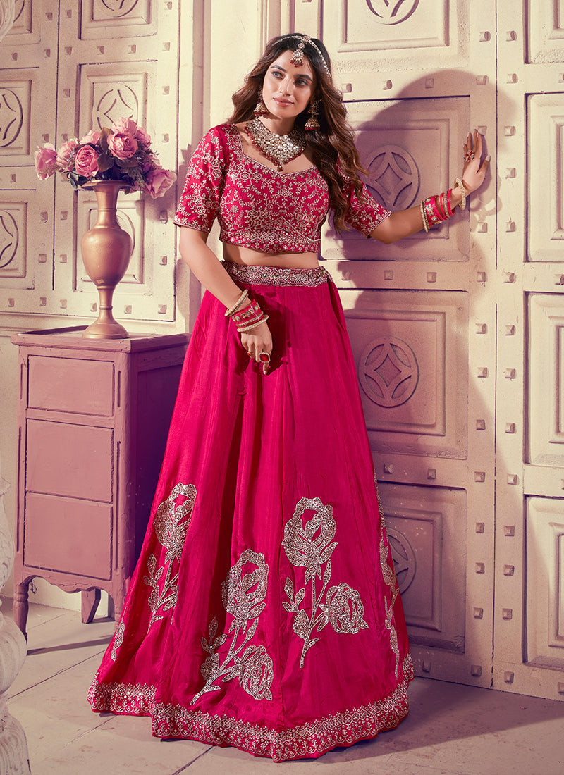 Magenta Traditional Embroidered Bridal Lehenga Choli