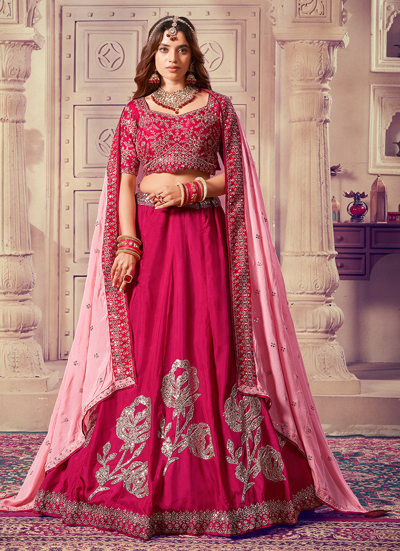 Magenta Traditional Embroidered Bridal Lehenga Choli