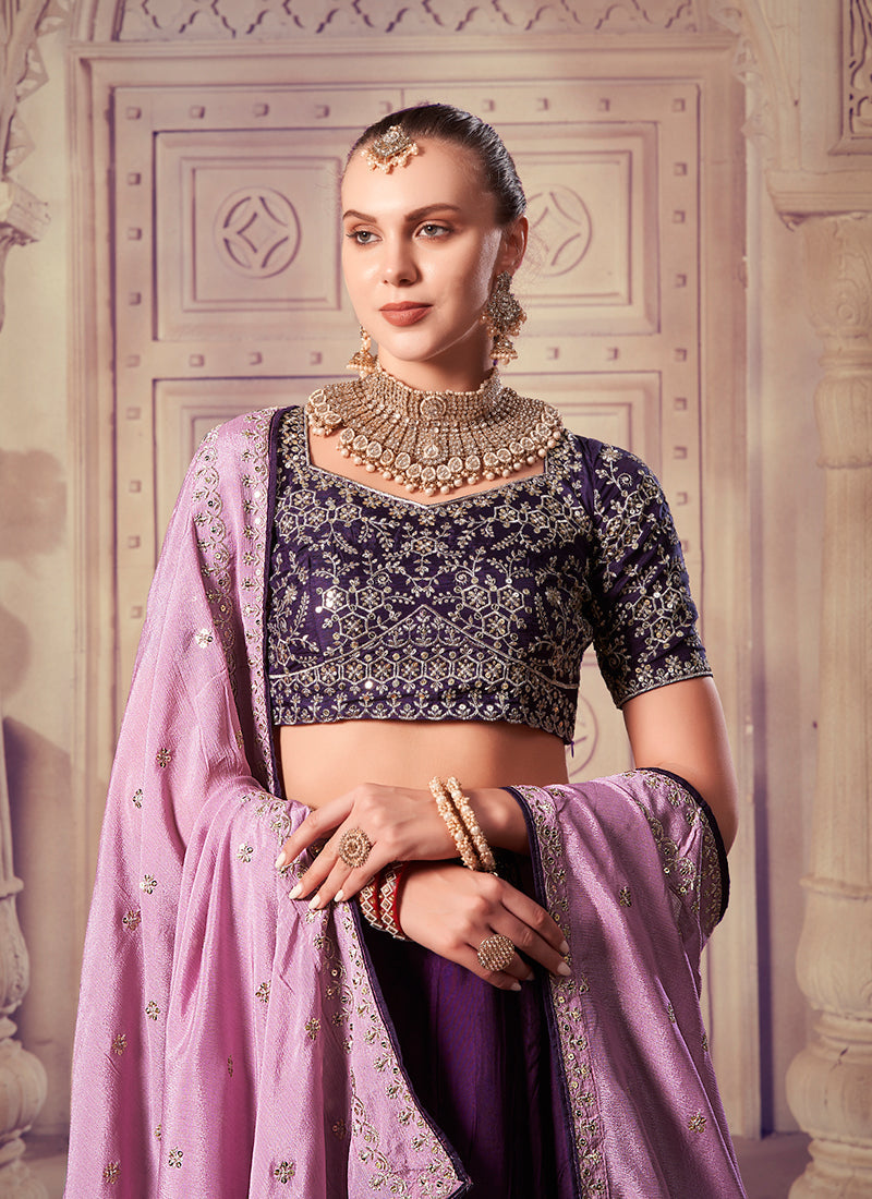 Purple Traditional Embroidered Bridal Lehenga Choli