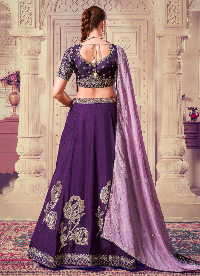 Purple Traditional Embroidered Bridal Lehenga Choli