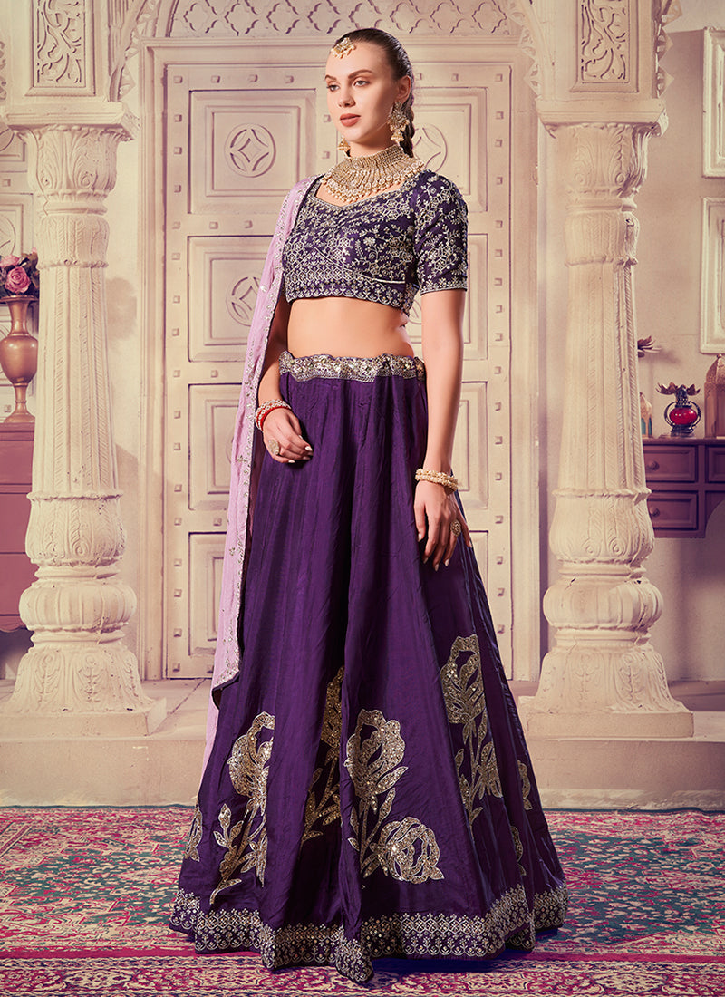 Purple Traditional Embroidered Bridal Lehenga Choli