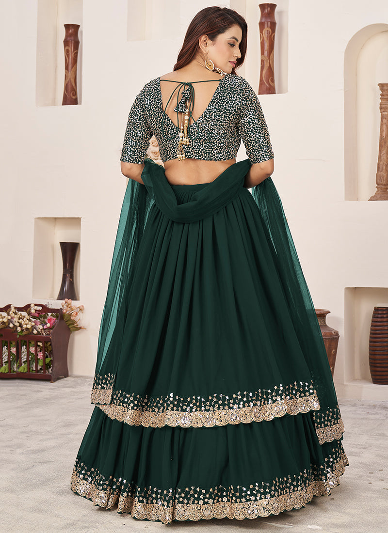 Green Golden Sequence Embroidery Traditional Lehenga Choli