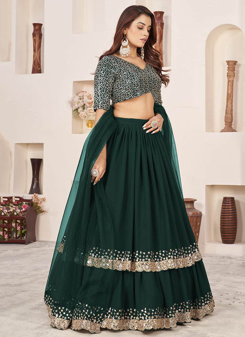 Green Golden Sequence Embroidery Traditional Lehenga Choli