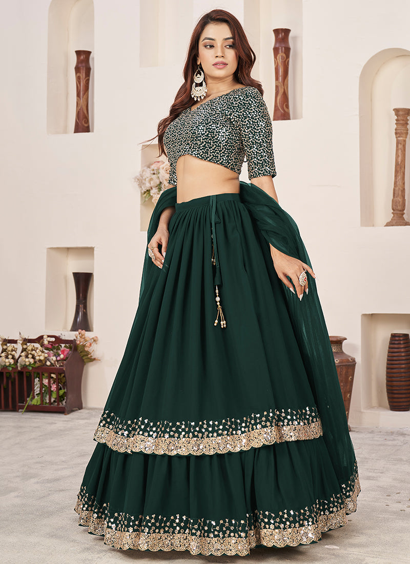 Green Golden Sequence Embroidery Traditional Lehenga Choli