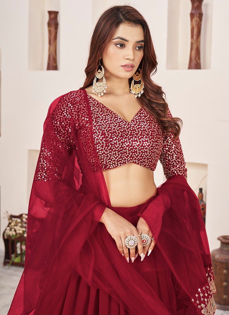 Red Golden Sequence Embroidery Traditional Lehenga Choli