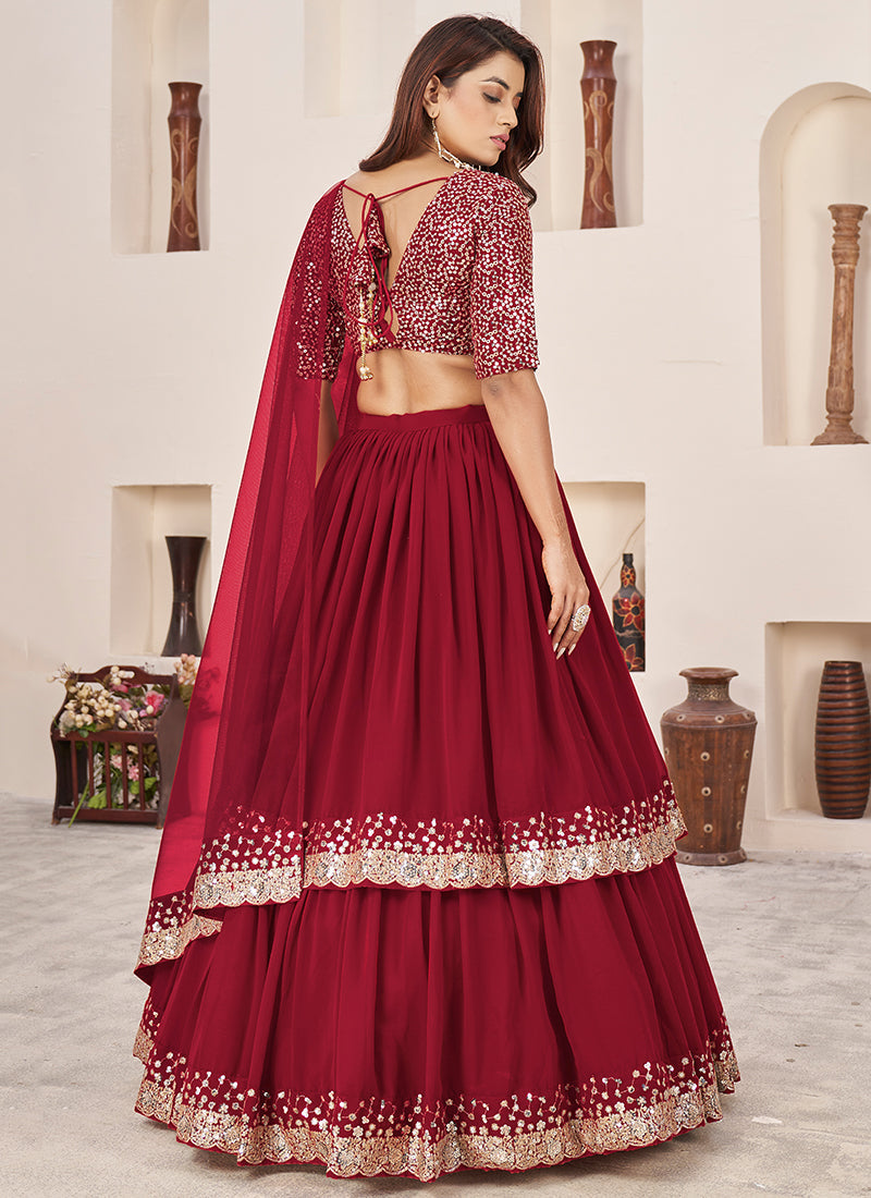 Red Golden Sequence Embroidery Traditional Lehenga Choli