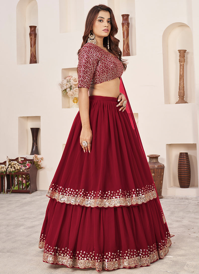 Red Golden Sequence Embroidery Traditional Lehenga Choli