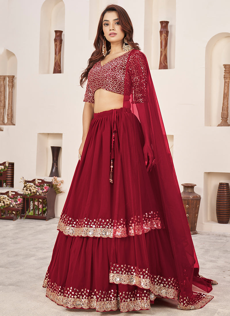 Red Golden Sequence Embroidery Traditional Lehenga Choli