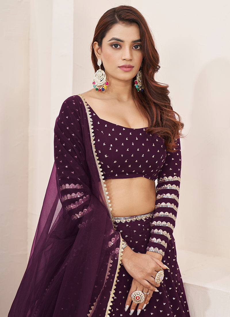 Purple Golden Sequence Embroidery Traditional Lehenga Choli