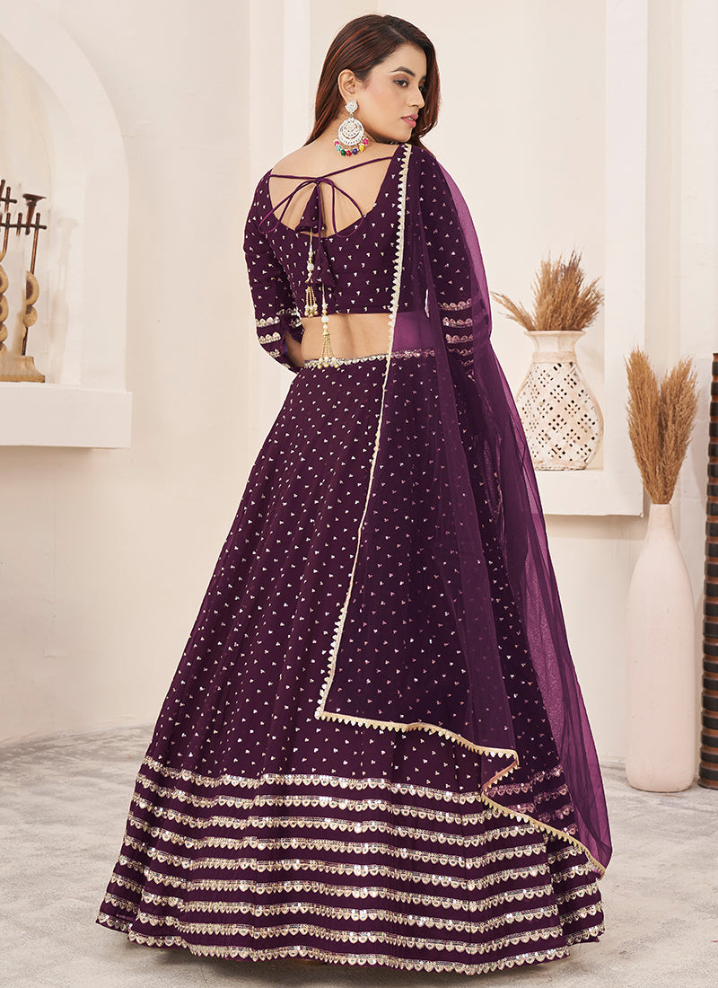 Purple Golden Sequence Embroidery Traditional Lehenga Choli