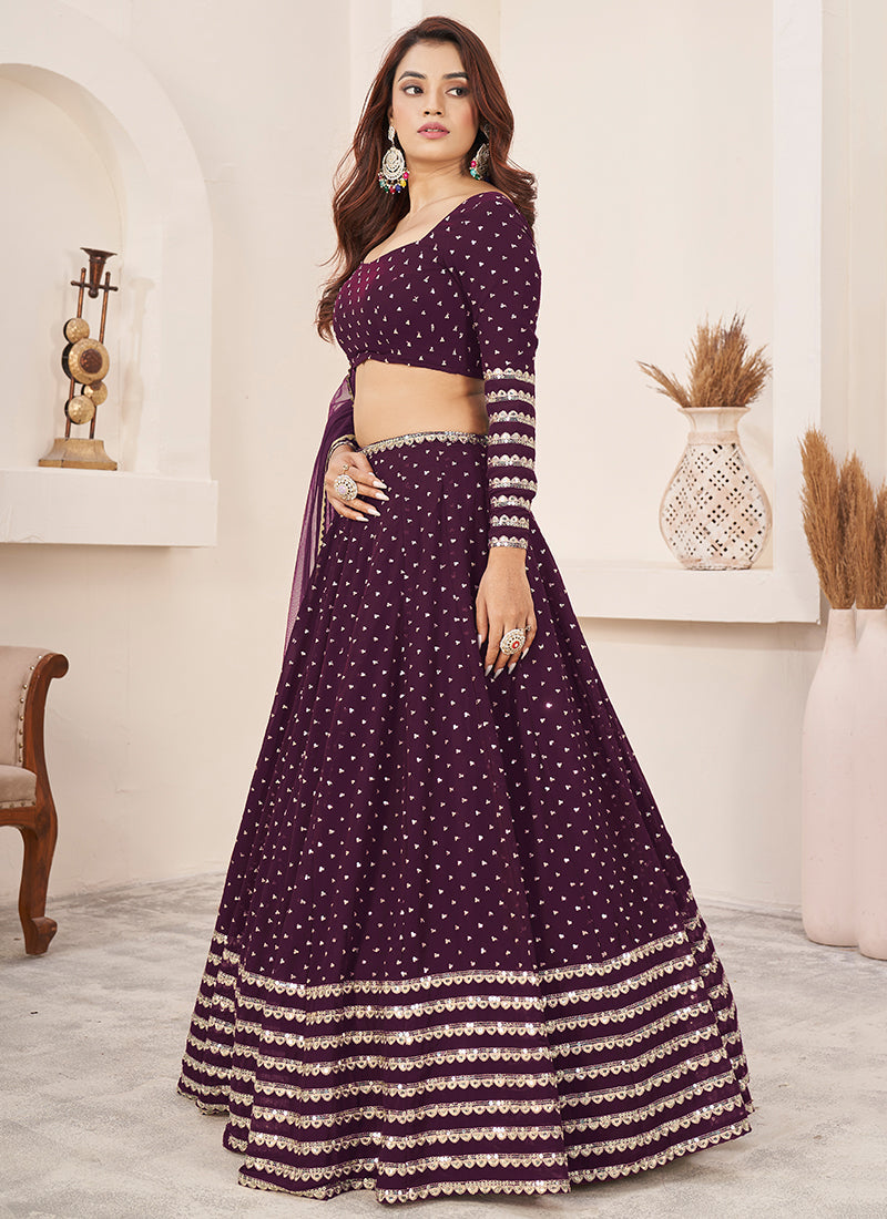 Purple Golden Sequence Embroidery Traditional Lehenga Choli