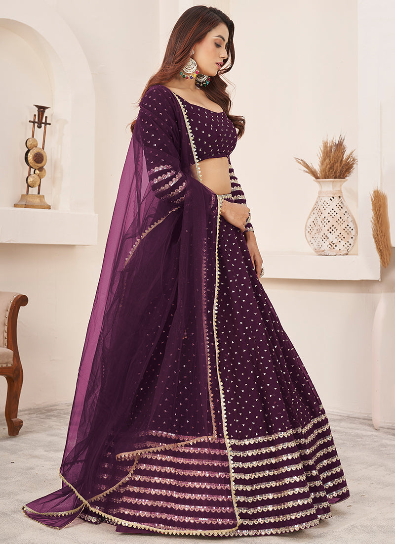 Purple Golden Sequence Embroidery Traditional Lehenga Choli