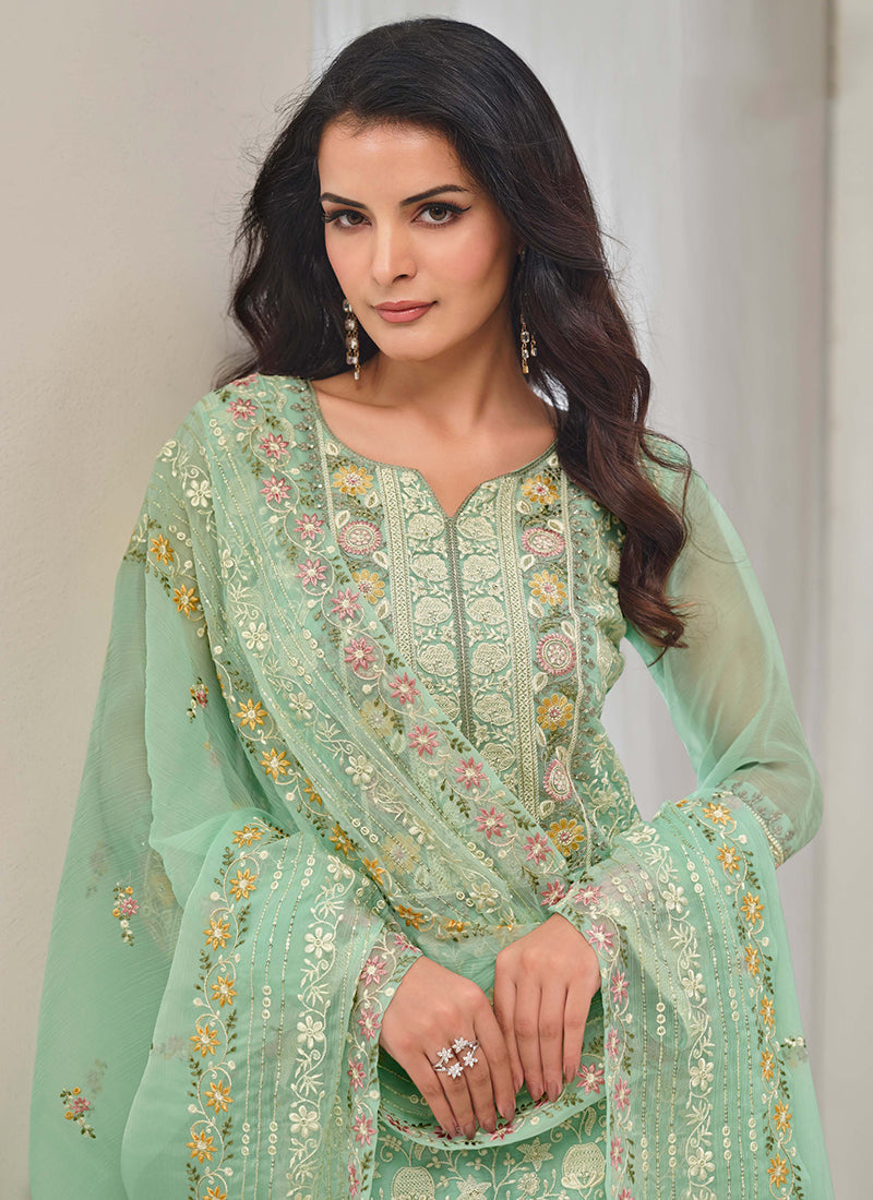 Light Green Embroidery Pakistani Pant Style Suit