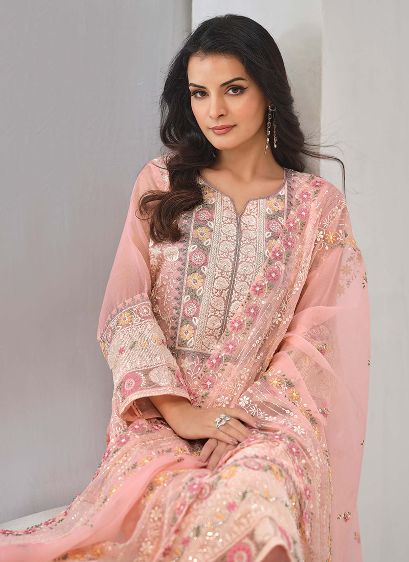 Baby Pink Embroidery Pakistani Pant Style Suit