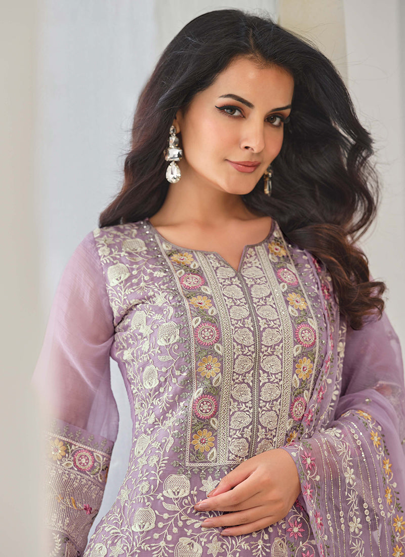 Lavender Embroidery Pakistani Pant Style Suit